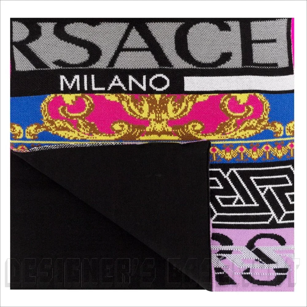 VERSACE Medusa Renaissance Greca Pattern Logo Intarsia wool blend knit scarf NWT - Picture 7 of 10